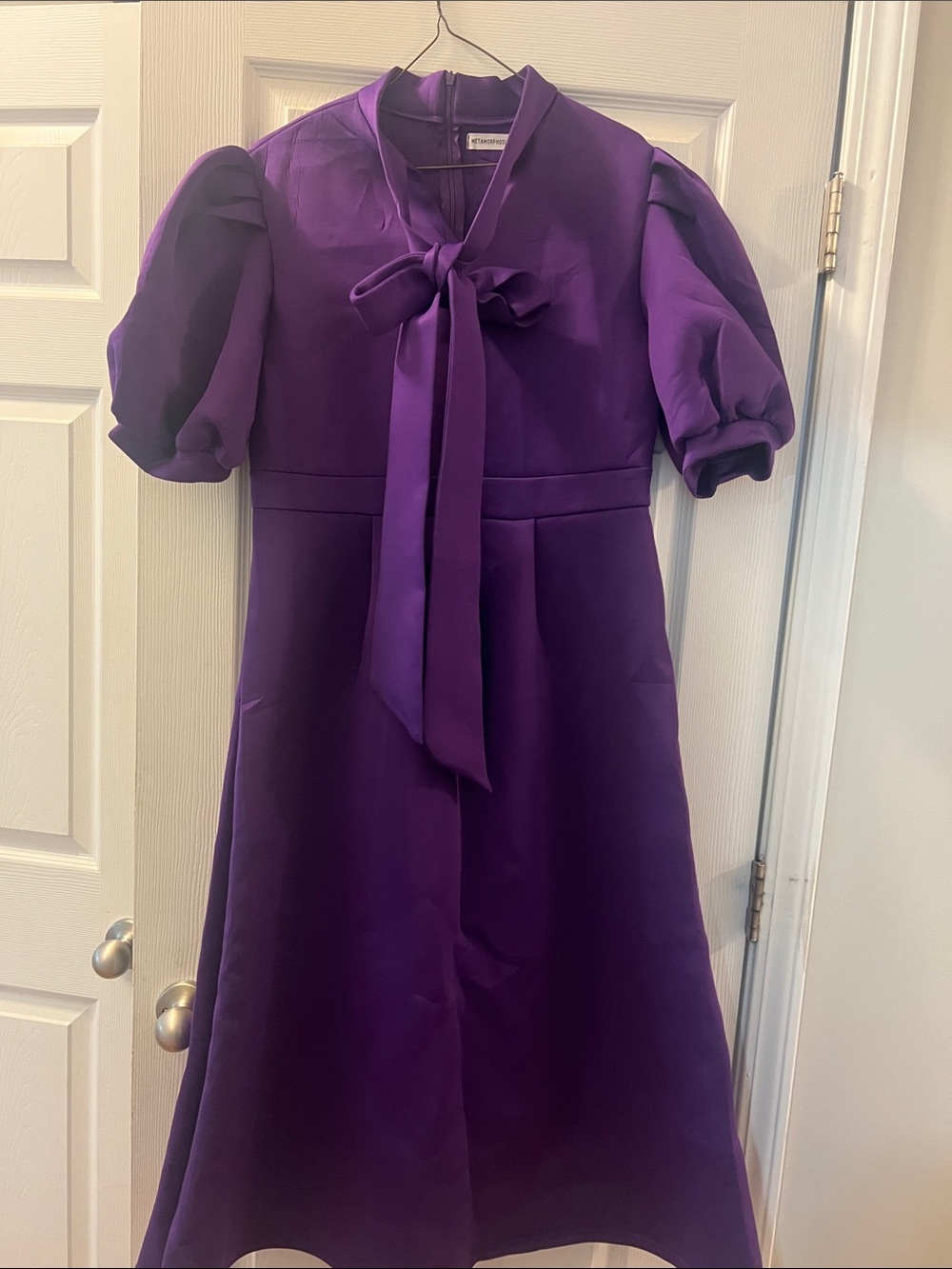 Elegant Girls Purple Bow-Tie Puff Sleeve Dress by UNKNOWN